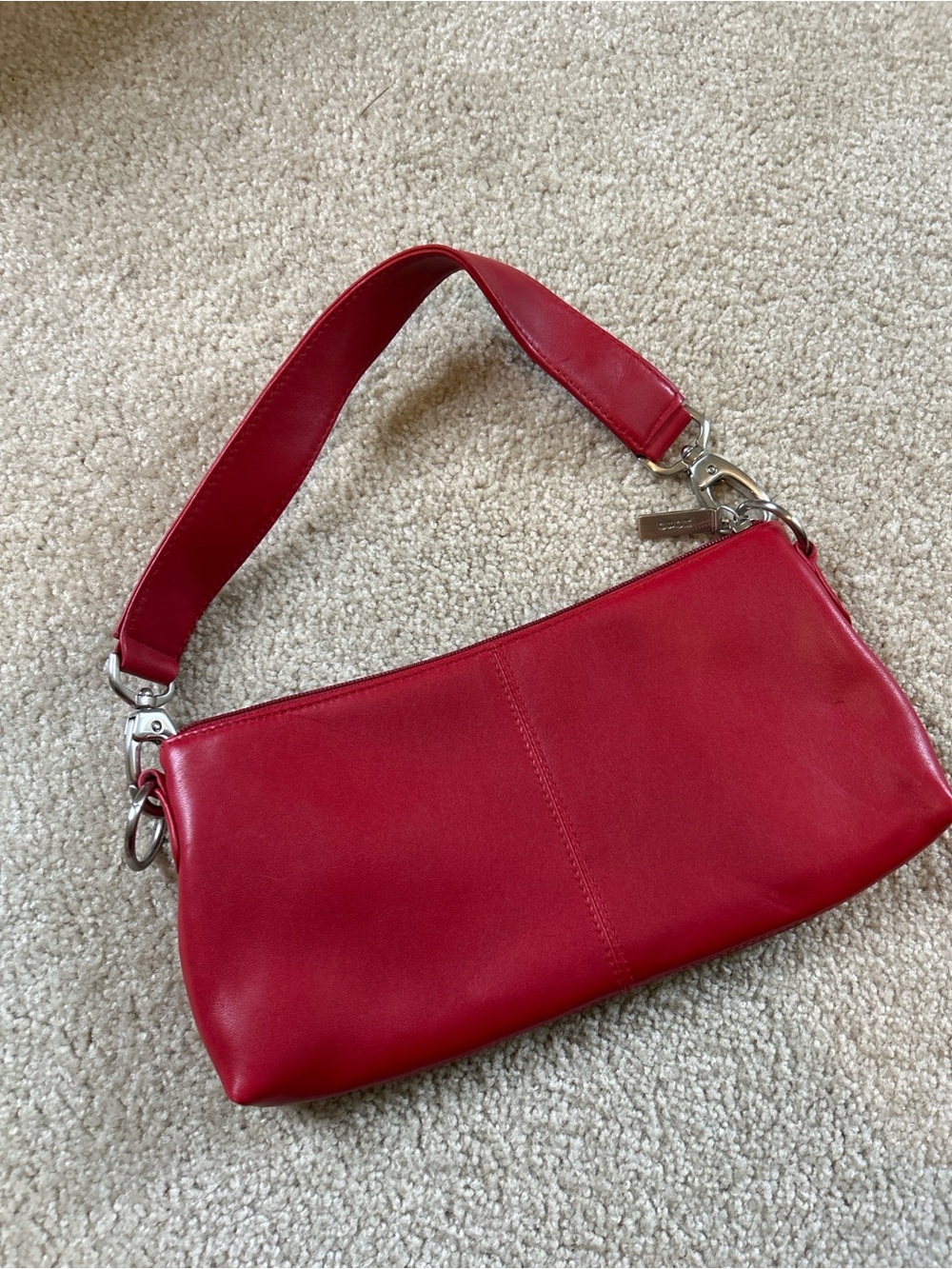 HOBO Red Leather Shoulder Bag with Silver Hardware